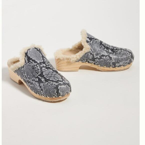 Pilcro Faux Shearling Snakeskin Clogs Wood Platform Mule Slip Ons Size 9 - Picture 2 of 12
